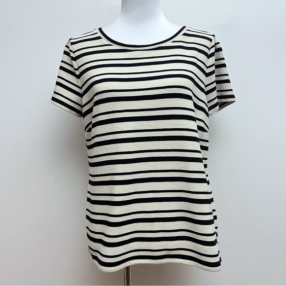 Banana Republic Black and Cream Soft Stretch Structured Box Tee Women’s XL - Picture 1 of 11